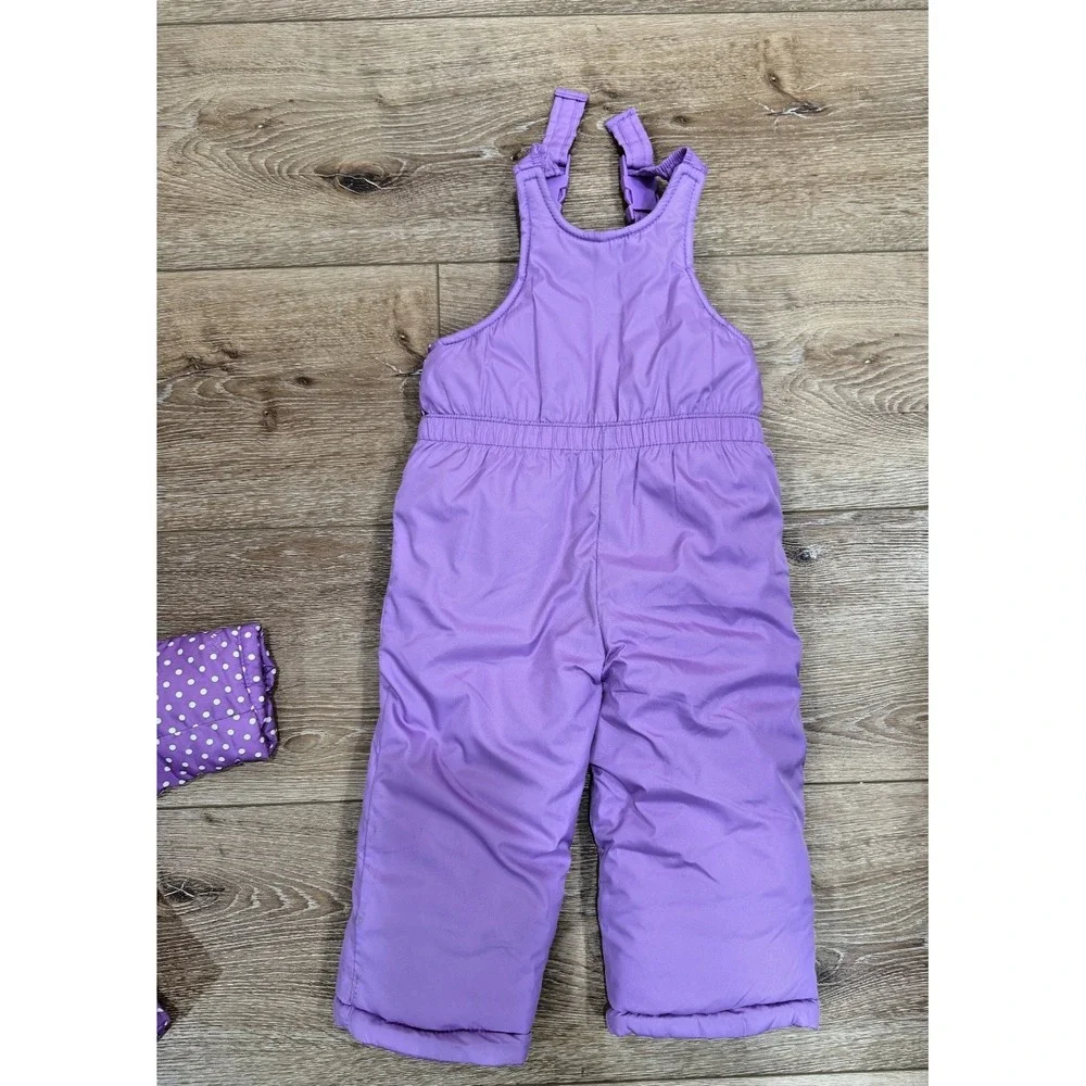 OshKosh B'gosh Girls 2T Purple Polka Dot Puffer Jacket Snow Bib Set